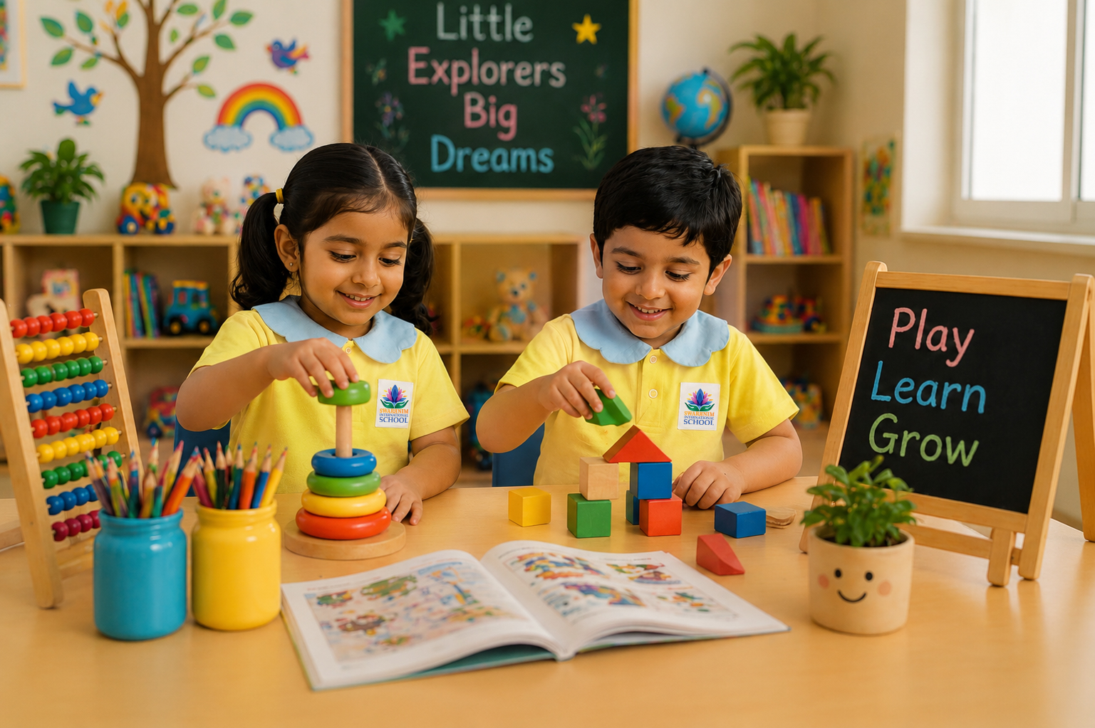 Students learning in a Swarrnim International School classroom